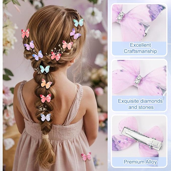 20Pcs Butterfly Hair Clips for Women Moving Glitter Butterfly Clip Fairy Accessories Green
