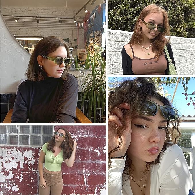 4 Pieces Retro Vintage Sunglasses Small Square Rectangle 90s Glasses Trendy Y2K for Women Aesthetic Accessories