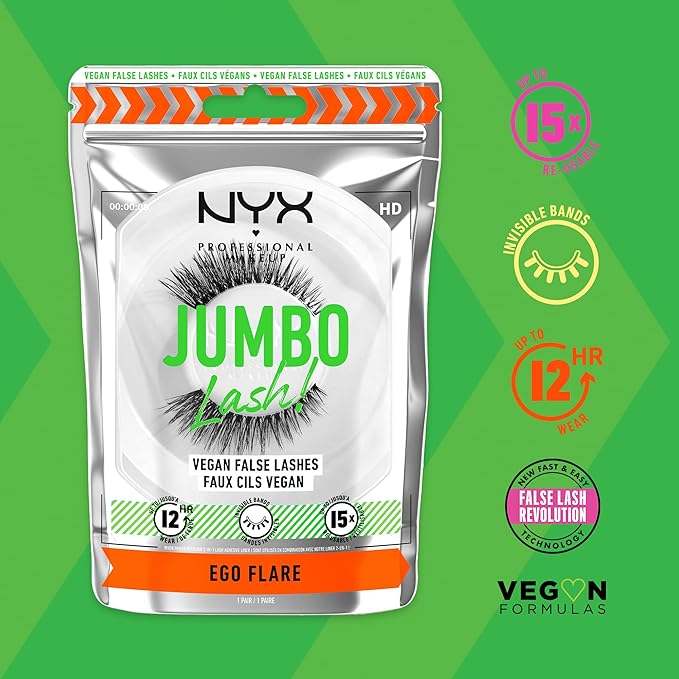 NYX PROFESSIONAL MAKEUP Jumbo Lash! Vegan False Eyelashes, Up to 12HR Wear, Reusable Fake Lashes - Ego Flare