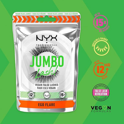 NYX PROFESSIONAL MAKEUP Jumbo Lash! Vegan False Eyelashes, Up to 12HR Wear, Reusable Fake Lashes - Ego Flare