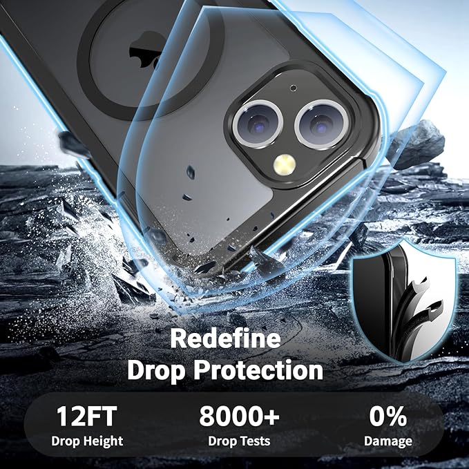 for iPhone 13 case, with [Compatible with MagSafe][Military Grade Drop Protection][Heavy Duty Protection][Non-Slip][Shockproof] with 2-Layer Durable Bumper Phone Case 6.1''-Black