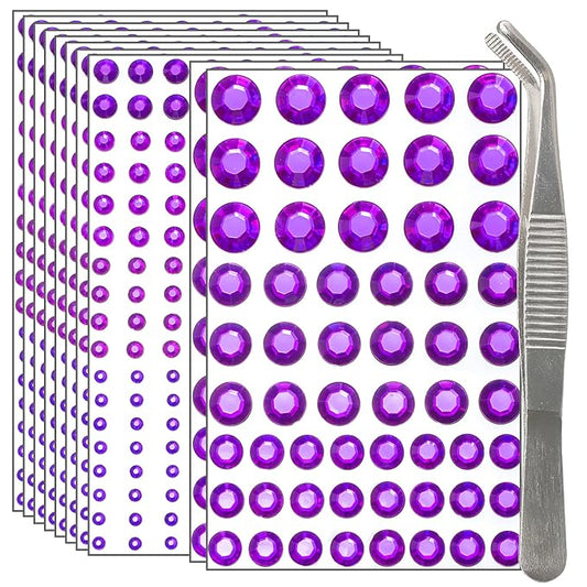 NIACONN 1760 Pcs Deep Purple Hair Jewels Face Gems Stick on, Self Adhesive Glitter Rhinestones Stickers for Women Body Eyes Nails Festival Halloween Makeup & Crafts