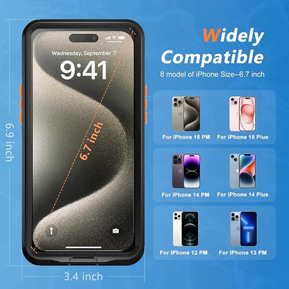 Mitywah Waterproof Case for iPhone, Underwater Snorkeling Diving Phone Case for iPhone 15PM 14PM 13PM 12PM /15PLUS 14PLUS, HD Underwater Photography Snorkeling Case Travel Essentials Black