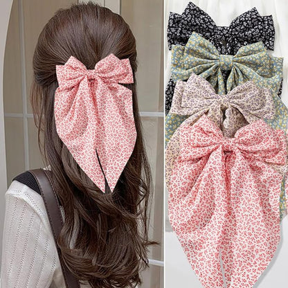 4 PCS Premium Hair Bows Claw Clips for Women & Girls in Black - Satin Non-Slip Bow-knot Hair Clips for Thick or Thin Hair, Big Bows