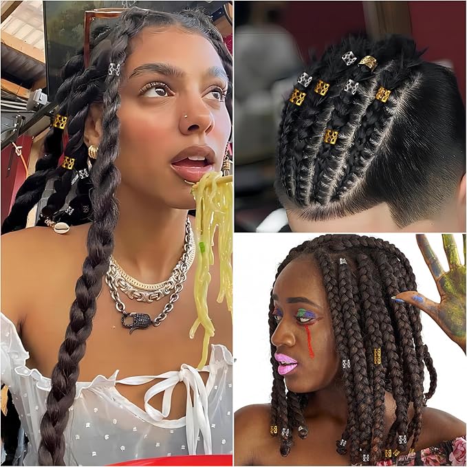 200 Pcs Dreadlocks Beads and 200 Pcs Hair Braid Rings, Hair Braiding Metal Cuffs Decoration Accessories Jewelry, Silver and Gold