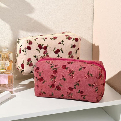 2 Pieces Makeup Bag Floral Cosmetic Bag Purple Blue Makeup Pouch Travel Toiletry Bag Organizer Cute Makeup Brushes Storage Bag for Women