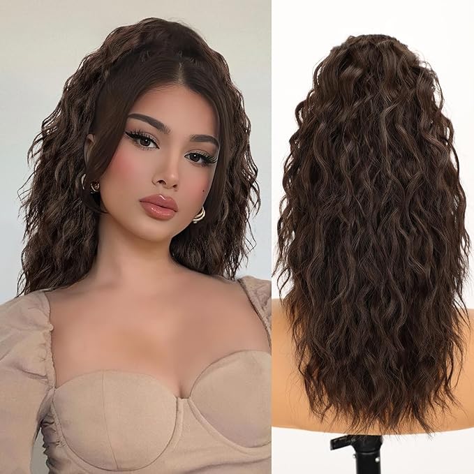 ORSUNCER Ponytail Extension 18" Curly Pony Tail Clip in Claw Ponytail Fluffy Natural Looking Synthetic Hairpiece for Women