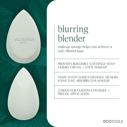 EcoTools Blurring Blender Makeup Sponge, Makeup Blending Sponge For Blurred Skin, For Liquid & Cream Foundation, Cloud Coverage Memory Foam, Eco Friendly, Latex Free, Cruelty-Free & Vegan 1 Count