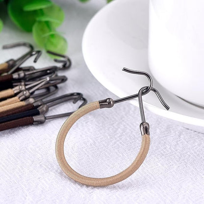 15 Pieces Elastic Hook Hair Tie Styling Ponytail Holder Hooks Cord for Curly Long Hair(Black, Brown and Blonde)