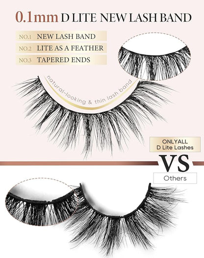 Onlyall Natural Lashes Wispy Lashes Natural Look False Eyelashes Natural Flared Eyelashes False Eye Lashes Soft Fluffy Lashes 7 Pairs D-K08