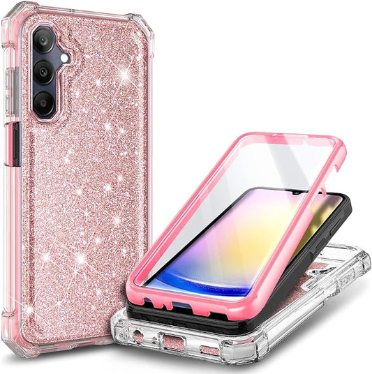Designed for Samsung Galaxy A35 5G Case, Slim Stylish [16FT Military Grade Drop Tested] Full-Body Protective Shockproof Rugged Bumper Case with [Built-in Screen Protector] Glitter Rose Gold