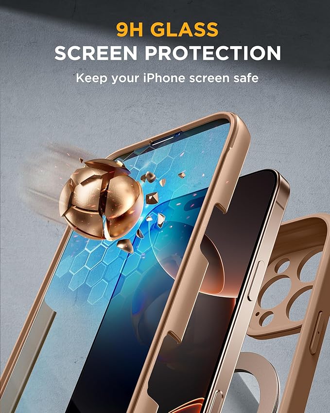 Miracase for iPhone 16 Pro Max Case with 360° Magnetic Ring Stand [Compatible with Magsafe] Full-Body Drop Proof Bumper Phone Case with Built-in 9H Tempered Glass Screen Protector,Brown