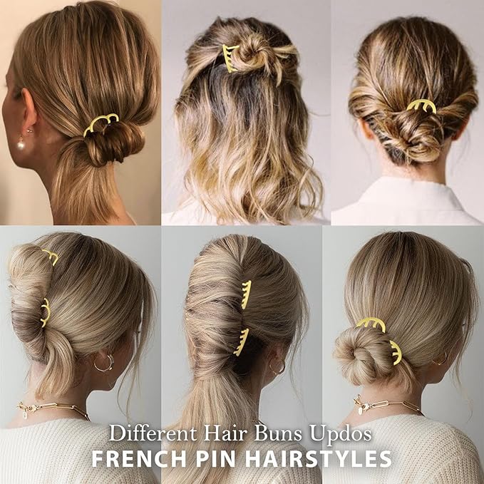 6 PCS Metal Hair Side Combs Pins Fork Clip Teeth Stick for Updo Bun, U Shape Hair Accessories for Vintage Hairstyle, Gold for Fine Hair