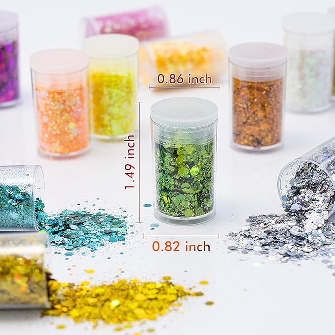 45 Holographic Chunky Sequins & Fine Powder Glitter Mix, Iridescent Glitter Flakes for Face, Body, Eye, Nail Art & Resin Epoxy