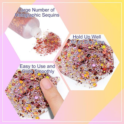 MEICOLY Chameleon Colorful Body Glitter,Chunky Glitter Face Paint,Color Changing Mermaid Face Glitter Gel,Holographic Glitter Sequin for Face Body Hair,Halloween Festival Party Glitter Makeup,50ml