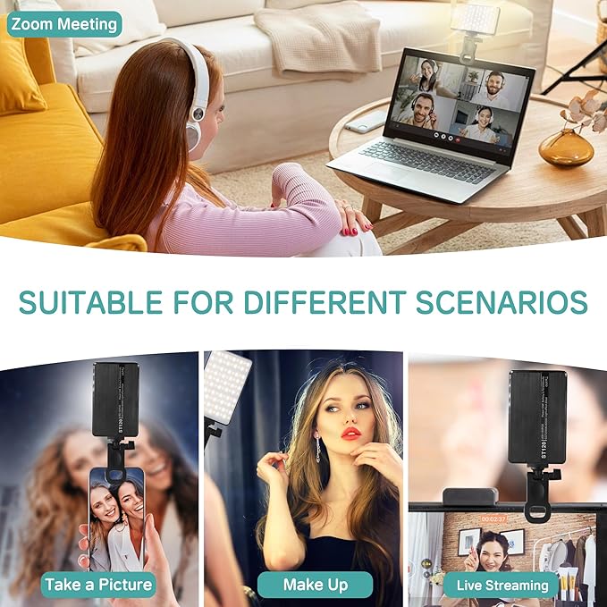 120 LED Selfie Light, Phone Light, 3000Mah Rechargeable Clip Video Light, Adjusted 3 Light Modes, for Phone, Camera, Laptop, iPad, Light for Phone for Selfie, Video Conference, TikTok, Vlog