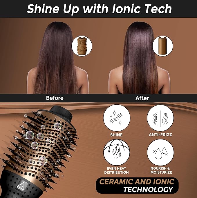 IYASA Oval Blow Dryer Brush, Hot Air Brush for Smooth, Frizz-Free Hair, One-Step Hair Dryer & Volumizer, Professional Salon Quality, Ionic Blow Dryer Styler for All Hair Types, Anti-Frizz
