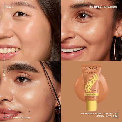 NYX PROFESSIONAL MAKEUP Buttermelt Glaze Soft Glow Skin Tint + SPF 30, Up To 12HR Wear, 03 Cashew Butta