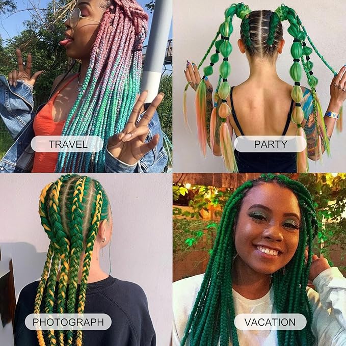 Ombre Green-Orange Pre stretched Braiding Hair 2 Packs Pre feathered Braid Hair Extensions 30 Inches Hair Braids