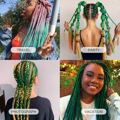 Ombre Green-Orange Pre stretched Braiding Hair 2 Packs Pre feathered Braid Hair Extensions 30 Inches Hair Braids