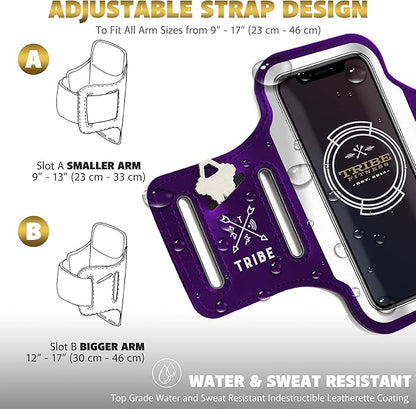 TRIBE Running Phone Holder Armband. iPhone & Galaxy Cell Phone Sports Arm Bands for Women, Men, Runners, Jogging, Walking, Exercise & Gym Workout. Fits All Smartphones. Adjustable Strap, CC/Key Pocket
