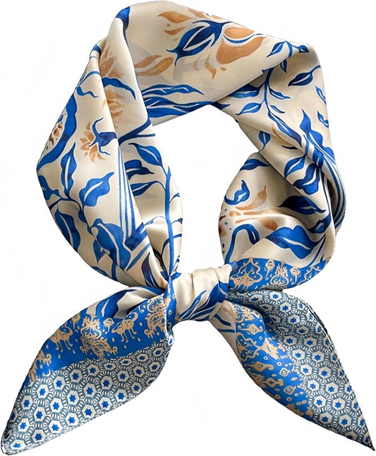 MINIDORA Satin Scarves for Women 27.5 × 27.5 inches Medium Square Elegant Silk Feeling Head Scarf