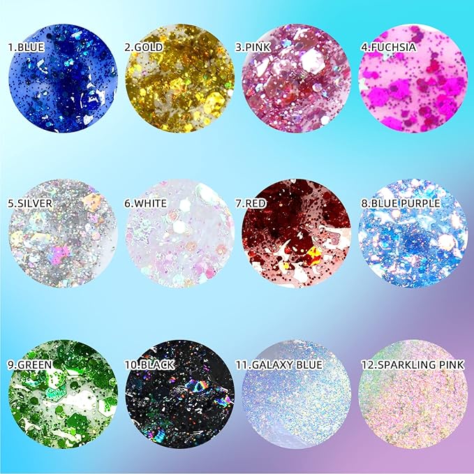 DAGEDA Body Glitter Gel, Face Glitters Body Gel Sequins Shimmer Liquid Eyeshadow, Chunky Glitter for Face Hair Nails, Holographic Cosmetic Laser Powder Festival Glitter Makeup 1.7oz (Black)