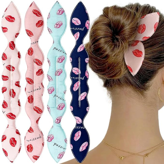 4 Pcs Deft Twist Donut Hair Bun Maker and Rabbit Ear Bun Twister - Flexible and Quick Hair Styling Accessories for Women and Girls