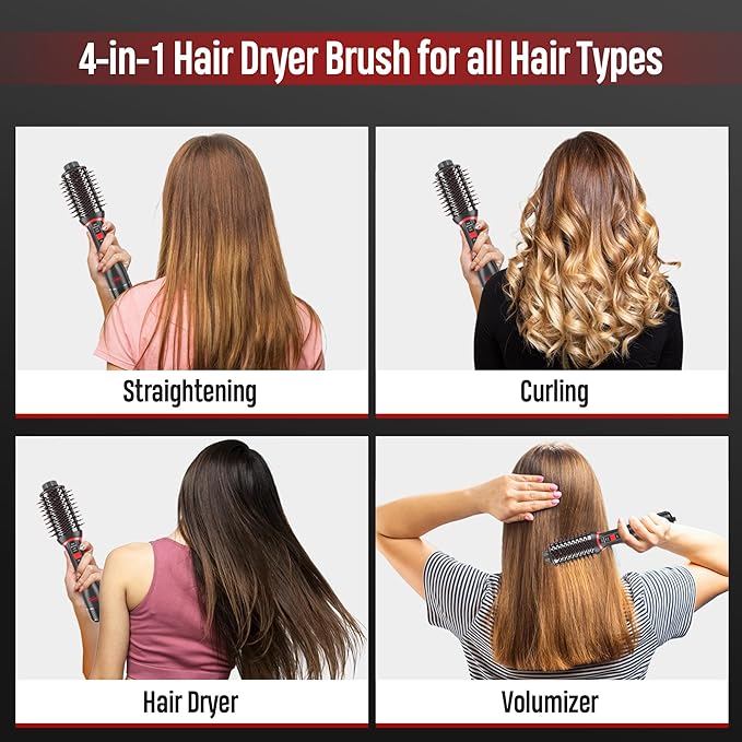 4-in-1 Hair Dryer Brush & Volumizer, Ionic Ceramic Hot Air Brush for Smoothing, Straightening, and Styling – Multi-Temperature Settings, Suitable for All Hair Types