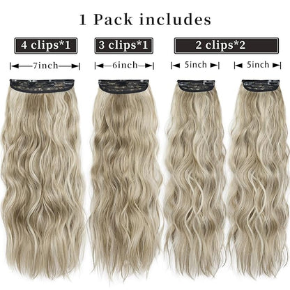 4PCS Synthetic Hair Warm Ash Blonde Highlights Bleach Blonde Clip in Hair Extensions Blonde Highlights Thick and Full Hair Extensions(Warm Ash Blonde Highlights Bleach Blonde)