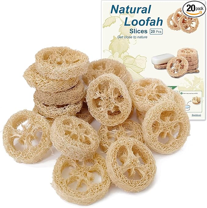 Natural Loofah Slices Cuts for Soap Making-20 Pack Organic Luffa Loofa Sponges for Soap Holder Handmade DIY Loofa Pet Toy Loofahs