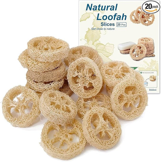 Natural Loofah Slices Cuts for Soap Making-20 Pack Organic Luffa Loofa Sponges for Soap Holder Handmade DIY Loofa Pet Toy Loofahs
