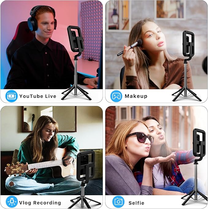 M MYBAT PRO 8" LED Selfie Light with Stand, Rectangular Light for Makeup/Live Stream, 54" Dimmable LED Light with Tripod, Phone Holder & Wireless Remote for Photography/YouTube/Video Recording