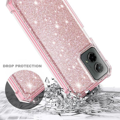 Designed for Motorola Moto G-Power-5G-2024 Case with Tempered Glass Screen Protector, 12FT Military Grade Drop Tested, Full-Body Protective Shockproof Bumper Cover, Glitter Rose Gold