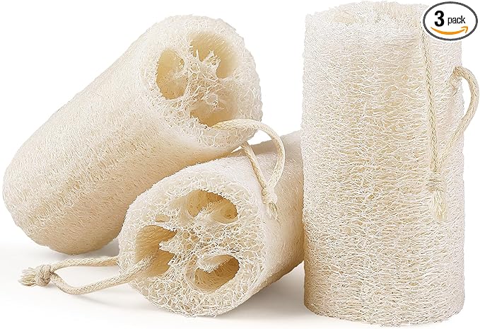 Natural Loofah Body Scrubber Sponge, Set of 3 Organic 5 Inch Luffa for Exfoliating & Smooth Skin Cleansing, Ideal for Men & Women, Spa & Shower Use