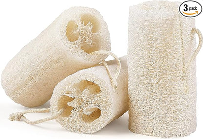 Natural Loofah Body Scrubber Sponge, Set of 3 Organic 5 Inch Luffa for Exfoliating & Smooth Skin Cleansing, Ideal for Men & Women, Spa & Shower Use