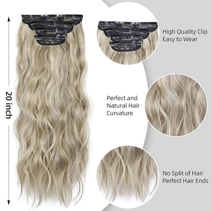 4PCS Synthetic Hair Warm Ash Blonde Highlights Bleach Blonde Clip in Hair Extensions Blonde Highlights Thick and Full Hair Extensions(Warm Ash Blonde Highlights Bleach Blonde)