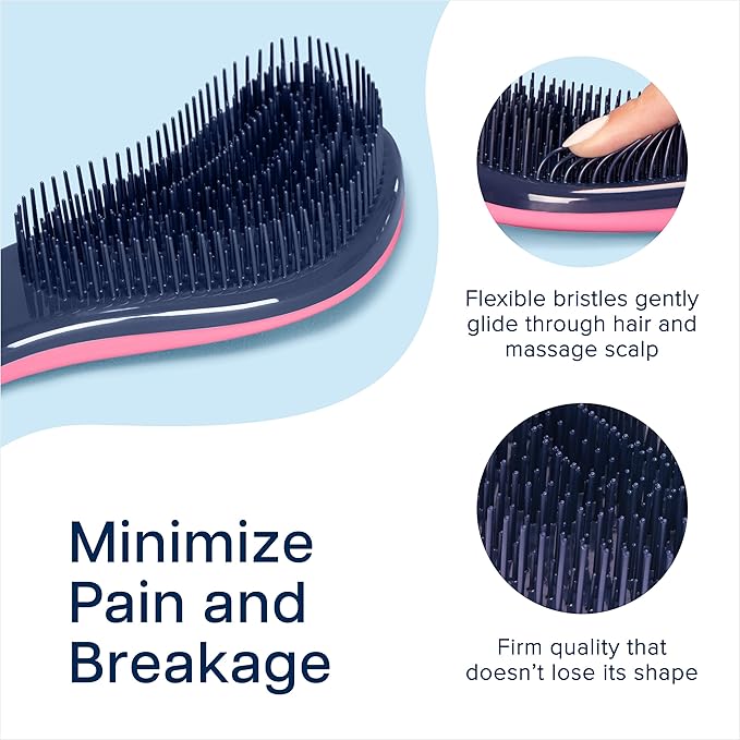 Crave Naturals Glide Thru Hair Brush - Detangler Brush for Curly, Straight, Wet or Dry Hair - Gentle Detangling Brushes for Adults, Kids, Toddlers - Hair Accessories for Women, 7.5x3" - Pink