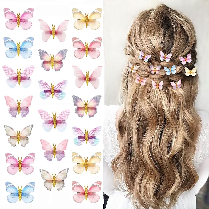 20Pcs Glitter Hair Clips for Kids - Moving Fairy Accessories for Women, Girls Colorful Hair Clips 90s (Brown)