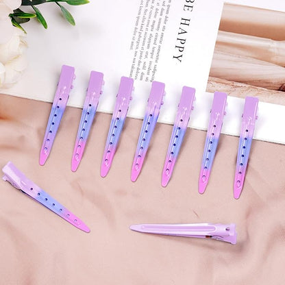 24 Packs Duck Bill Clips, Bantoye 2.75 Inches Rustproof Metal Alligator Curl Clips with Holes for Hair Styling, Hair Coloring, Gradient Pink