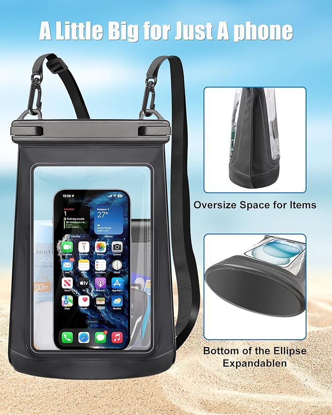 2L Waterproof Phone Pouch for iPhone 16 15 14 11 Pro Max & Galaxy S24 S21 - Floating Large Capacity Dry Bag Stores Sunscreen, Sunglasses - Oversized Waterproof Bag for Beach, Swimming, Kayaking