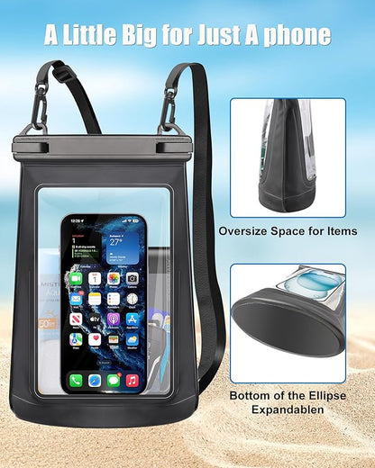 2L Waterproof Phone Pouch for iPhone 16 15 14 11 Pro Max & Galaxy S24 S21 - Floating Large Capacity Dry Bag Stores Sunscreen, Sunglasses - Oversized Waterproof Bag for Beach, Swimming, Kayaking