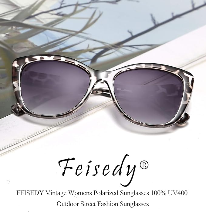 FEISEDY Polarized Vintage Sunglasses American Womens Square Jackie O Cat Eye Sunglasses B2451