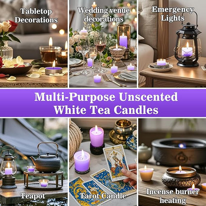 Purple Tealight Candles Bulk - Tea Candles Lights Mini Votive Candle with Cotton Wick for Home,Pool,Shabbat,Wedding,Emergencies,Halloween,Christmas,Thanksgiving