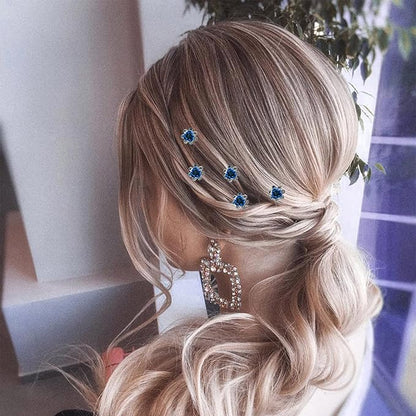 20 Pack (Navy) Crystal Hair Pins Rose Flower Rhinestone Hair Clips for Bridal Wedding Women Hair Jewelry Accessories, with Clear Container