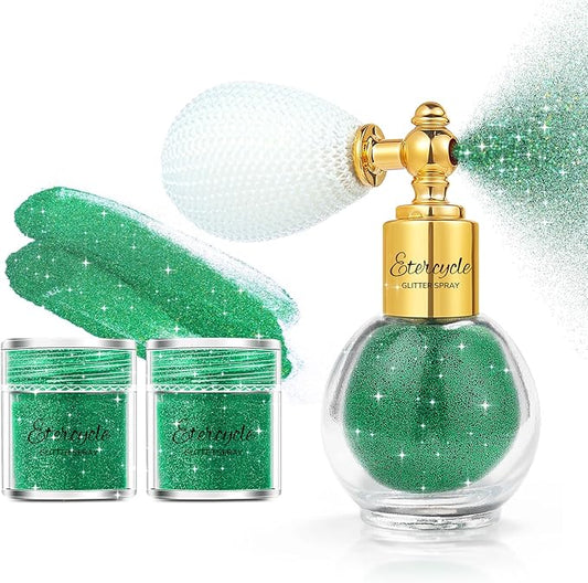 Etercycle Body Shimmer Spray, Green Fine Glitter Spray for Hair and Body, Longwear and Quick Drying Face Shimmer Powder Sparkly Glitter Gifts for Rave Accessories Easter Christmas Halloween Clothes