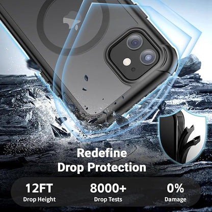 for iPhone 12 Case/iPhone 12 Pro Case, [Compatible with MagSafe][Military Grade Drop Protection][Heavy Duty Protection][Non-Slip][Shockproof] with 2-Layer Durable Bumper Phone Case 6.1''-Black