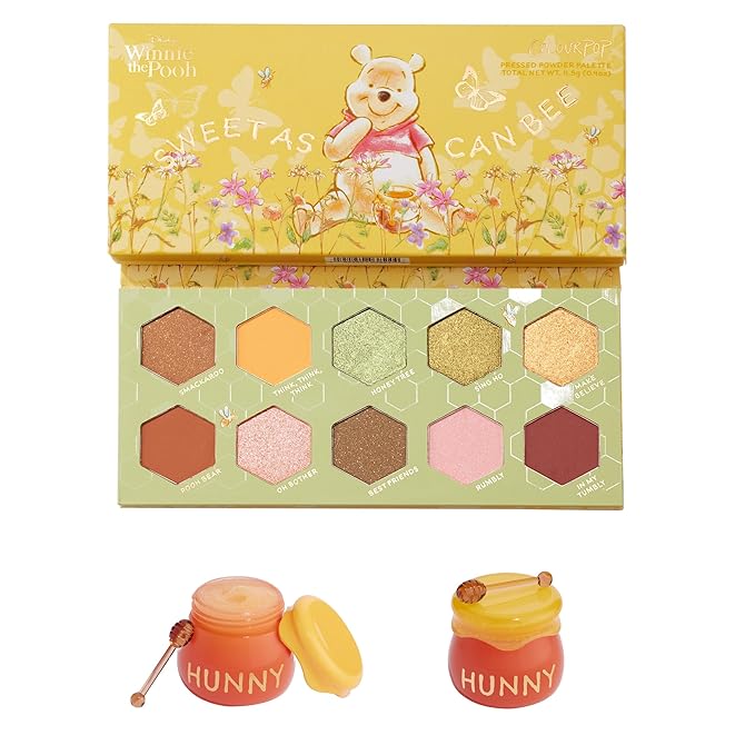ColourPop Winnie the Pooh Bundle – Sweet As Can Bee Eyeshadow Palette (0.4 oz) & Hunny Pot Lip Scrub & Mask Set (2 Count) – Honey-Inspired Makeup & Lip Care Duo