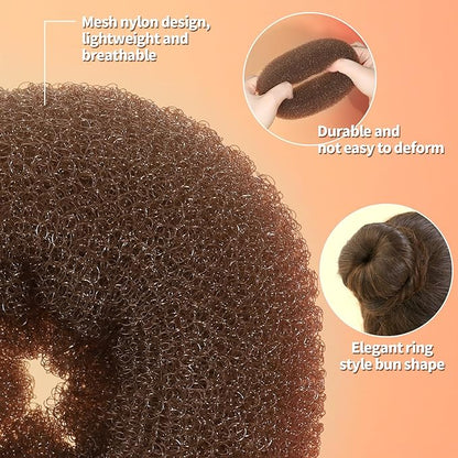 FANDAMEI Hair Donut Bun Maker Kit - 4 Hair Bun Maker, 20 Invisible Hair Nets for Buns, 5 Elastics, 20 Bobby Pins, Bun Nets for Ballet girls,Hair Donuts for Buns - Light Brown