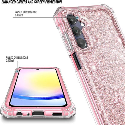 Designed for Samsung Galaxy A36-5G Phone Case, Magnetic Compatible with MagSafe, [Raised Corners Drop Protection] Shockproof Protective Bumper Cover (Glitter Rose Gold)